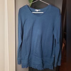 Neon buddha layered hem crewneck sweatshirt in navy blue size medium